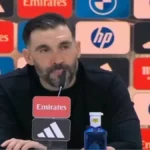 Eder Sarabia, entrenador del Elche CF, en rueda de prensa tras la derrota por 4-1 ante el Real Madrid en el Santiago Bernabéu en la jornada 28 de LaLiga