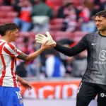Juan Musso celebra una parada decisiva con el Atlético de Madrid ante el Getafe en el Metropolitano durante la jornada 28 de LaLiga