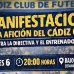 Cartel de la manifestación convocada por la afición del Cádiz CF contra la directiva y el entrenador el viernes 6 de marzo a las 20:00 en el Estadio Nuevo Mirandilla