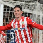 Sergio Arribas celebrando un gol con el Almería en LaLiga Hypermotion donde el mediapunta de Leganés es el máximo anotador de la categoría con 15 goles y cláusula de 40 millones