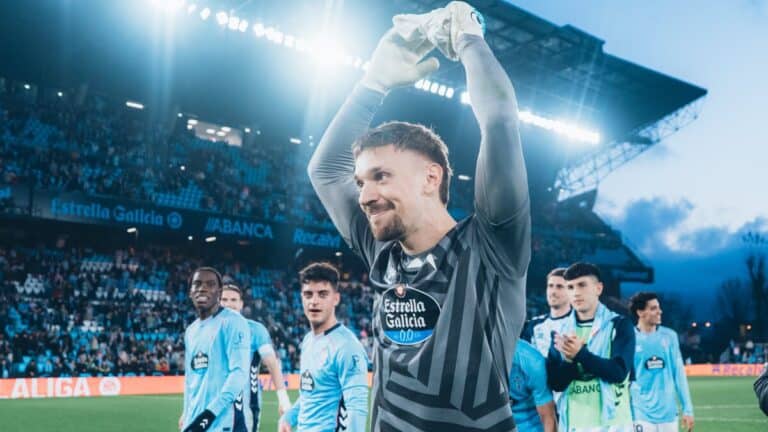 Ionut Radu, portero del Celta de Vigo, durante un partido de LaLiga en el estadio de Balaídos