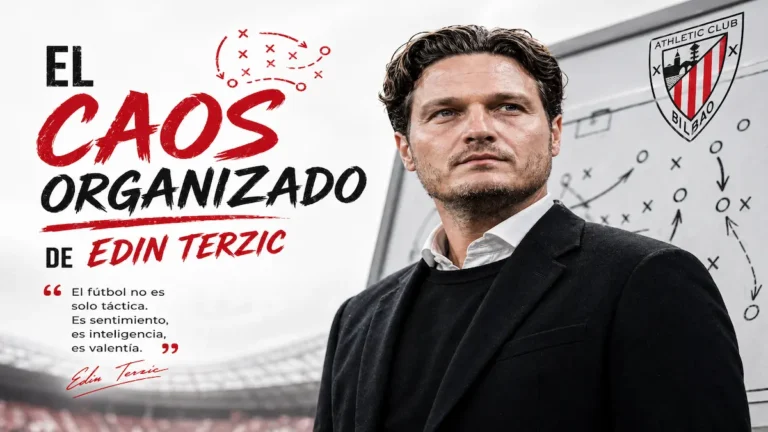 Edin Terzic en un montaje con pizarras tácticas y el escudo del Borussia Dortmund representando su filosofía de caos organizado