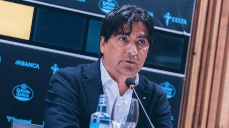 Marco Garcés, director deportivo del RC Celta de Vigo, que busca activamente un central potente y alto para el mercado de verano de 2026 independientemente de la continuidad de Carl Starfelt