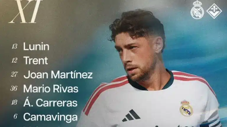 Gráfico con el once inicial del Real Madrid ante la Fiorentina y Valverde con el brazalete de capitán