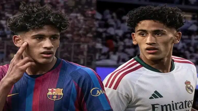 Montaje de JJ Gabriel con las camisetas del Barcelona y el Real Madrid, los dos clubes que pujan por su fichaje