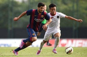 Jugo Suárez con el Barça B para terminar marcando dos goles. Foto: Agencia