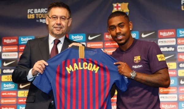 Malcom con presidente del Barcelona