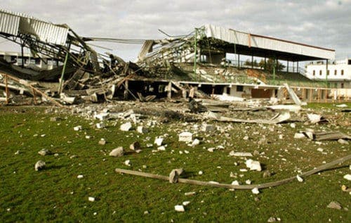 El estadio de Gaza destruido por el ejército de Israel.